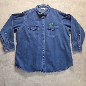 Vintage Carhartt Shirt Mens 20X36 Blue Long Sleeve Snap Button Rugged Wear Denim